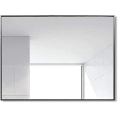 Imagem de Espelho De Parede Espelho Retangular De Parede, 60/70 Cm Espelho De Barbear Com Moldura De Metal Preto Espelhos De Prata Hd Montados Na Parede Para Banheiro, Quarto, Sala De Estar, 50 x 70CM