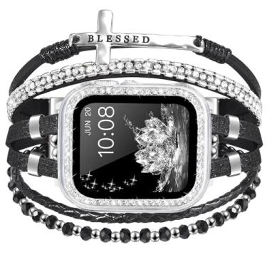 Imagem de Pulseira e capa Boho compatível com relógio Apple 40 mm, 44 mm, 45 mm, 46 mm, 41 mm, 38 mm e 42 mm(S10), pulseira de couro ajustável feita à mão para Apple Watch séries 10, 9, 8, 7, 6, 5, 4, 3, 2 e 1