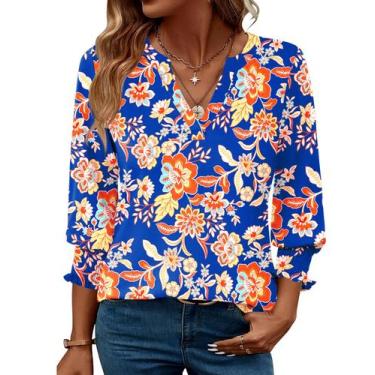 Imagem de Blusa feminina LOMON, moda 2025, manga 3/4, decote em V, babado