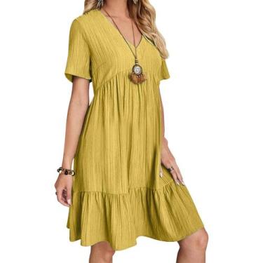 Imagem de Vestido feminino de verão Gchanao casual, solto, decote em V, amarelo