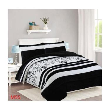 Imagem de Colcha Chiporro King Size com folhas brancas e pretas e 2 capas - Ligh