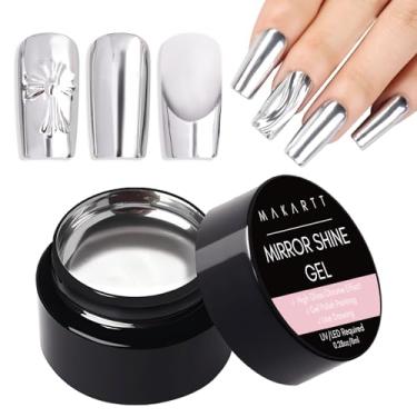 Imagem de Makartt Gel de brilho espelhado de 8 ml - esmalte de gel metálico, pintura de metal 3D prata para arte de unhas, imersão UV/LED, efeito espelhado brilhante, cola de unhas para salão doméstico