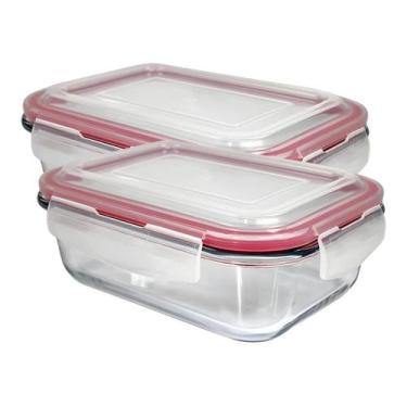 Imagem de Kit 2 Potes De Vidro Tampa Hermética Marmita Fit Colorido 370ml - CLIC