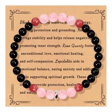 Imagem de Nexievio Pulseira de ansiedade para mulheres, pulseira de cristal curativo, pulseira de proteção de equilíbrio de pedra natural, pulseiras elásticas com contas para alívio da ansiedade, joias para