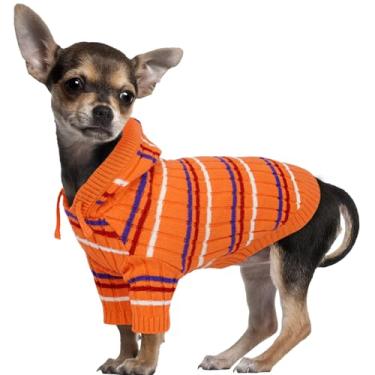 Imagem de Kuoser Suéter para cães, suéteres para cães pequenos, meninas, meninos, pulôver macio para o Natal, Dia de Ação de Graças, moletom térmico de malha para cães roupas de inverno para clima frio, laranja