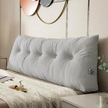 Imagem de cnsmak Travesseiro Queen Size Cunha Longo Encosto Posicionamento Suporte para Sofá-cama, Cunha, Descanso de Cama Travesseiro de Leitura com Bolsos Laterais Almofada Reforçada