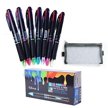 Imagem de Pacote com 12 canetas multicoloridas retráteis de 0,7 mm, 4 cores de tinta (preto, azul, vermelho, verde) em uma caneta esferográfica para escrita suave - da AEKAN, 12 Pack--black