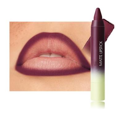 Imagem de BINGBRUSH Combo de delineador labial e batom gradiente 2 em 1, batom para mulheres, lápis labial fosco de longa duração à prova d'água com ponta de cone, giz de cera à prova de manchas, conjunto de