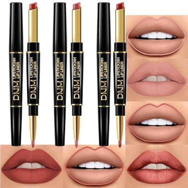 Imagem de BINGBRUSH Conjunto de 3 peças de delineador labial e batom fosco marrom claro nude bege fosco para mulheres, lipliner ouro rosa 24 horas, original, à prova d'água, longa duração, conjunto de lápis