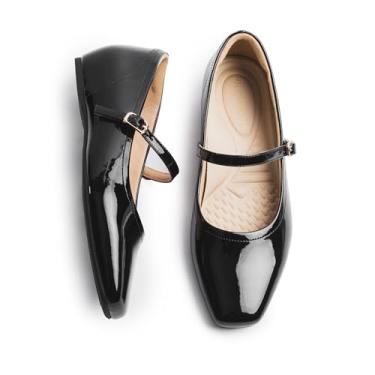 Imagem de Cusolemore Sapatos Mary Jane Femininos Com Suporte De Arco E Salto Anabela Oculto, Sapatilhas Pretas Verniz Feminino, Biqueira Quadrada, Vestido Confortável Tamanho 10