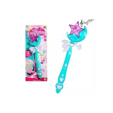 Imagem de Kit 2 Varinha Mágica Brinquedo Azul Rosa Encantada Luz Som