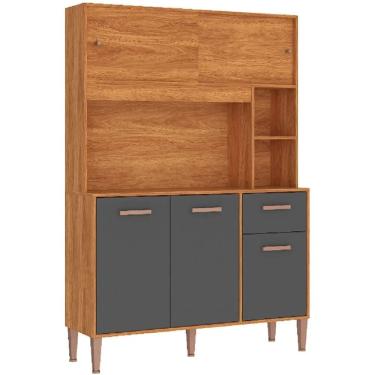 Imagem de Armário de Cozinha Perola 5 Portas 1 Gaveta Fellicci Cor Cinamomo Grafite