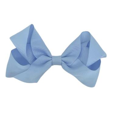 Imagem de Laço Infantil de Cabelo Menina Tamanho G Lacinho em Gorgorão com Presilha Bico de Pato (Azul Claro)