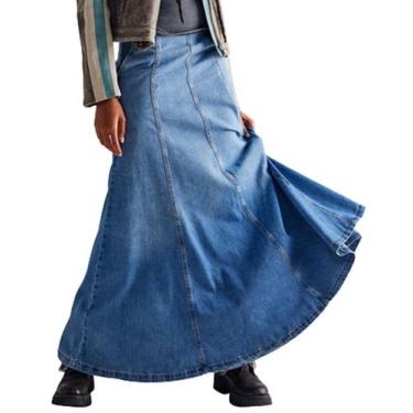 Imagem de Saia colarat feminina jeans longa de cintura alta Maxi Blue XXL