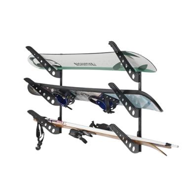 Imagem de JUSTOOP 3 suportes de parede para snowboard de prancha, rack de armazenamento ajustável para esqui, prancha de surf, wakeboard, suporte de parede de snowboard, preto