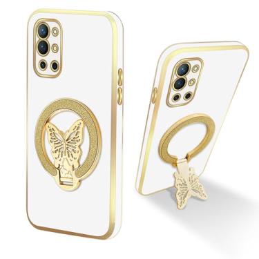 Imagem de nancheng Capa para telefone OnePlus 9R OnePlus 8T capa fofa borboleta suporte galvanizado macio TPU protetor fino à prova de choque, branco