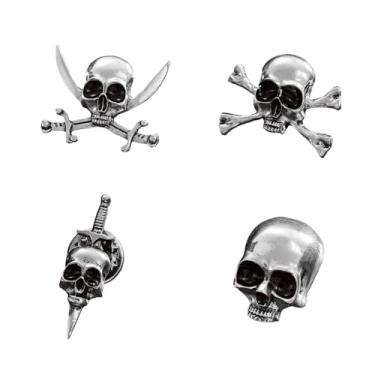 Imagem de Conjunto de broche de caveira de Halloween para mulheres e homens unissex gótico vintage broche viking joias acessórios de lapela punhal crânio cruz espada osso pirata broches/4 peças, 1.4in, Metal