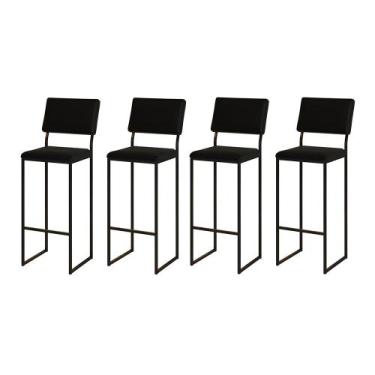 Imagem de Kit 4 Banquetas com Encosto Industrial e Moderna Nina Preto e material