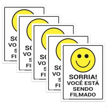 Imagem de 5 Placas Sinalização Sorria Você Está Sendo Filmado 20x15cm - SPORTINO