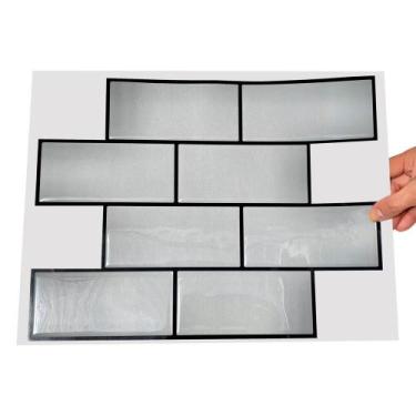 Imagem de Pastilha Adesiva Resinada Metrô Cinza com Rejunte Preto - 38,5cm x 29,