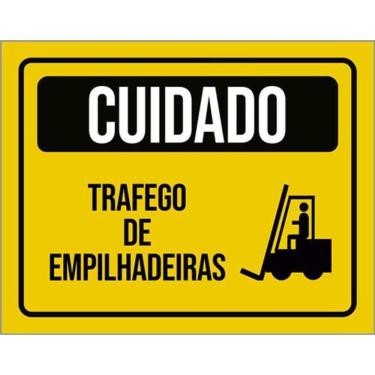 Imagem de Kit 5 Placas Cuidado Trafego Empilhadeiras Amarela 36X46