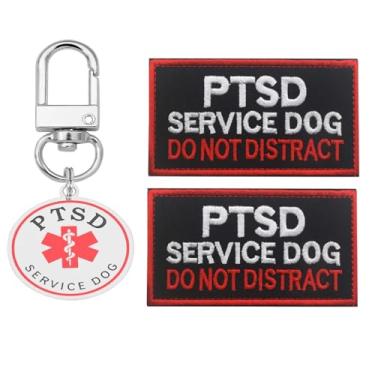 Imagem de MYDEERYOO Adesivos para cães PTSD 2 peças, etiqueta de identificação PTSD dupla face gravada facilmente anexar ao colete, coleira, arnês (pequeno)