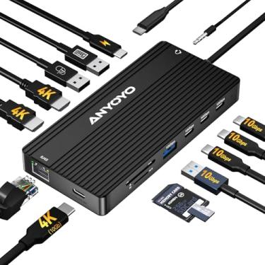 Imagem de ANYOYO Estação De Acoplamento Usb C Para Dois Monitores 4K60Hz, 14 Em 1, 3 (2 Hdmi + Saída Vídeo Usb), 10 Gbps (4 1 A), Pd100W, Ethernet 1G, Dock Laptop Dell, Hp