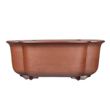 Imagem de URGDWEKJY Vaso de flores, vaso de flores de bonsai de argila roxa, feito à mão, grande, em forma de melão, pinheiro e cipreste, vasos de plantas verdes