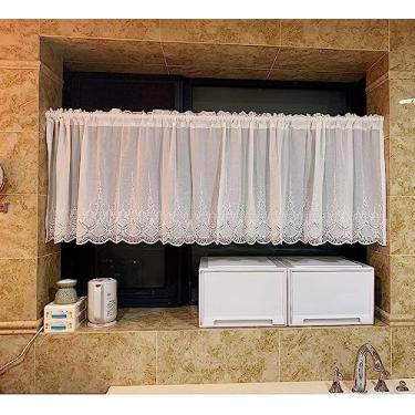 Imagem de RIAAJ Cortina curta de cozinha cortina de cozinha cortina de renda branca janela saia café cortina curta, divisória decoração de casa, meia cortina vintage, 1 peça, L 150 x A 50 cm