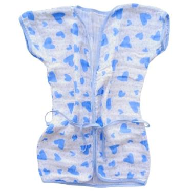 Imagem de Roupão de Banho Infantil com Capuz 100% Algodão para Praia Piscina e Natação Até 4 Anos (Coração Azul)