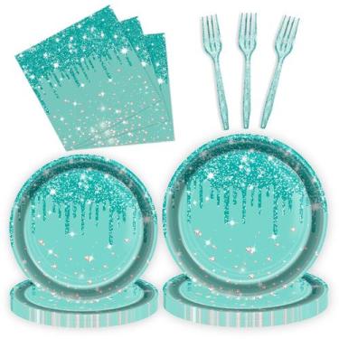 Imagem de Conjunto de talheres de festa Fesciory, azul, verde, prata, aniversári