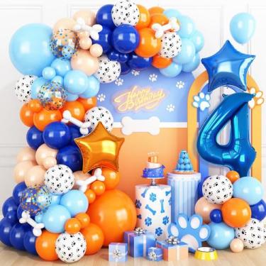 Imagem de Decorações de festa: Adoravelmente azul e laranja, 4º aniversário - Ad