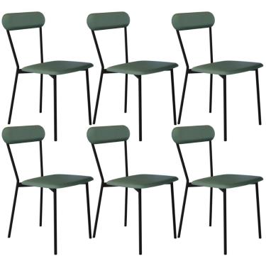 Imagem de Kit 06 Cadeiras Estofada Para Sala de Jantar Liora Preto C01 Courino Verde Sálvia - Lyam Decor