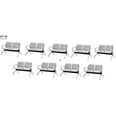 Imagem de Kit com 9 Cadeiras Longarina Aeroporto Cromada 2 Lugares - TM