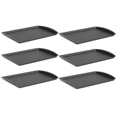 Imagem de Kit 6 Bandejas para Servir 34x23,5cm Plástico Preto Uno Coza Buffet La