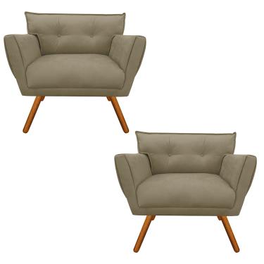 Imagem de Kit 2 Poltronas Anitta Suede Marrom Rato Pés Palito Castanho - D'Rossi