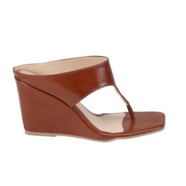 Imagem de Sandália Feminina LeRUCHEL Anabela Dedo Confortável Marrom, 36