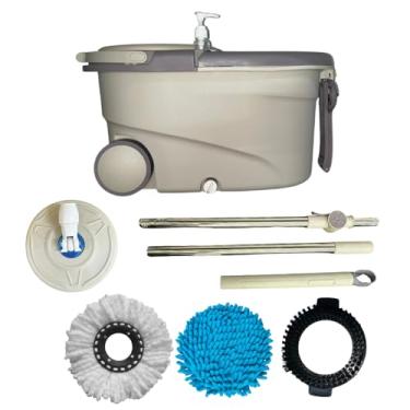 Imagem de Mop Giratório 15 Litros Cabo Aço Inox Com Rodas Sistema de Limpeza Profissional Para Qualquer Tipo de Piso Centrífuga 360 com Cesto (Cinza)