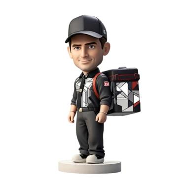 Imagem de Carrinho de entrega personalizado com mochila geométrica | Estatueta personalizada | Presente para ciclistas e entregadores de comida