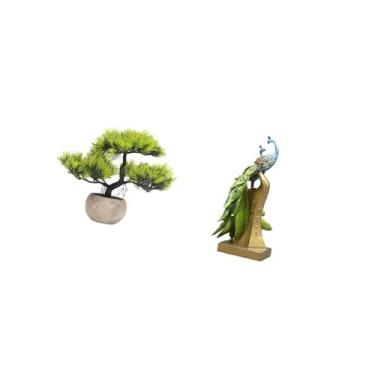 Imagem de Fenteer Árvore Bonsai Artificial, Estátua de Pavão, Vegetação, Planta Falsa, Escultura de Animal, Estatueta Decorativa para Centro de Mesa, Presente de Aniver