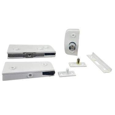 Imagem de Kit de Instalação com Fechadura e Dobradiças para Porta de Vidro Pivotante com Espessura de 8 a 10 mm (Branco)