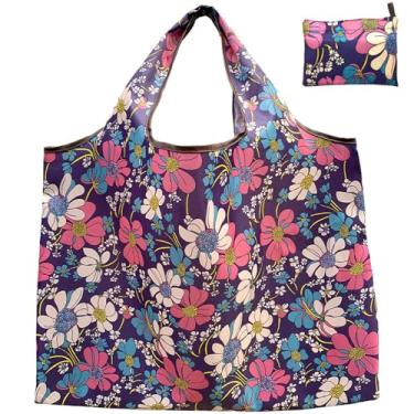 Imagem de Sacola grande dobrável de nylon reutilizável, lavável na máquina, bolsa dobrável portátil adequada para compras