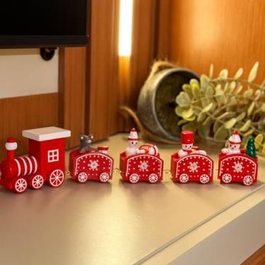 Imagem de Trenzinho Locomotiva Enfeite de Natal Hf Madeira Decorativo Papai Noel Natal Vermelho