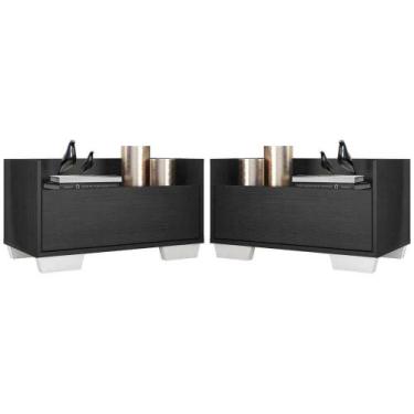 Imagem de Kit Com 2 Mesas De Cabeceira 80Cm Multimóveis V4003 Preta/Branca Preto