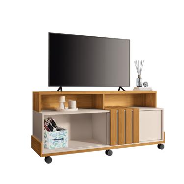 Imagem de Painel para TV 50" Bancada com Rodízio Karen Cinamomo/Off White H01 - D'Rossi