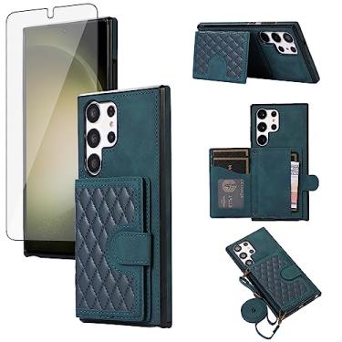 Imagem de Asuwish Capa carteira para Samsung Galaxy S23 Ultra 5G com protetor de tela de vidro temperado e alça transversal com suporte para cartão S23Ultra 23S S 23 23Ultra 17.3 cm feminino meninas verde