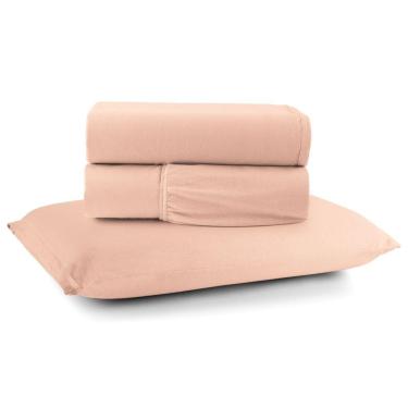 Imagem de Jogo Cama Lençol Casa Scarpa Sonnet Solteiro Malha Lisa Algodão Macio 3 Peças - Salmão