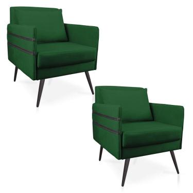 Imagem de Kit 02 Poltronas Mari Suede Pés Palito De Ferro Preto Verde