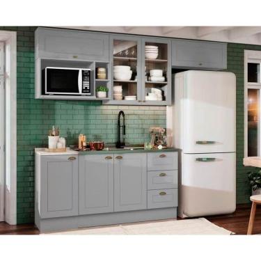 Imagem de Cozinha Completa 7 Peças Americana 4 Aéreos 2 Balcões 1 Complemento Sem Pia Cz140 Cinza