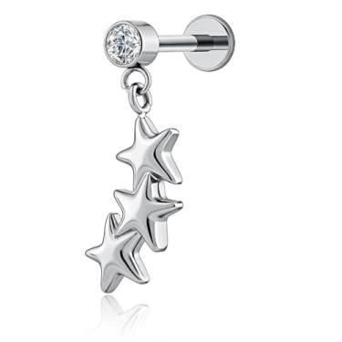 Imagem de FLORA PIERCING MINIBARBELL AÇO CIRÚRGICO PVD COM PINGENTE 3 ESTRELAS PIERCING ORELHA TRAGUS HELIX CONCH MODA FEMININA 1.2X8 (PRATA)